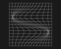 Distorted cyber grid. Cyberpunk geometry element y2k style. Isolated white mesh on black background. Vector fashion illustration.