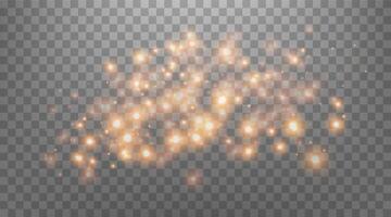 Orange glittering dots, particles, stars magic sparks. Glow flare light effect. Orange luminous points. Vector particles