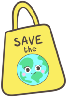 World Earth Day doodle Cute ecology lifestyle and nature protection fabric recycle bag png