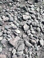 Smooth round pebbles texture background. Pebble sea beach close up, dark wet pebbles and gray dry pebbles photo