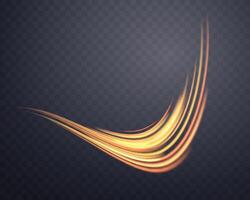 Glowing orange lines. Neon realistic energy speed. Abstract light effect on a dark background. Vector illustration.