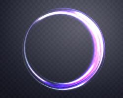 Silver magic ring with glowing. Neon realistic energy flare halo ring. Abstract light effect on a dark background. Vector illustration.