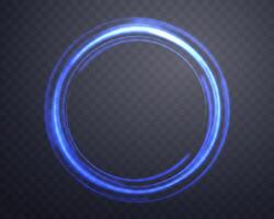 Blue magic ring with glowing. Neon realistic energy flare halo ring. Abstract light effect on a dark background. Vector illustration.