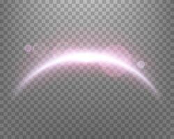 Pink magic arch with glowing particles, sunlight lens flare. Neon realistic energy flare arch. Abstract light effect on a background. Vector illustration.