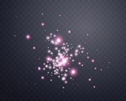 Pink glittering dots, particles, stars magic sparks. Glow flare light effect. Pink luminous points. Vector particles