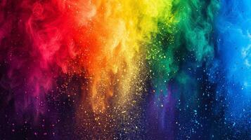 AI generated Vibrant colored powder against a dark backdrop, resembling a closeup rainbow photo