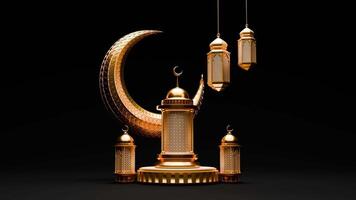 3d geven Ramadan animatie achtergrond met lantaarn, moskee, en Islamitisch ornamenten video