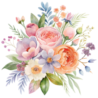 AI generated Aesthetic watercolor of flower bouquet clipart, isolated no background png