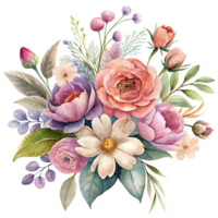 AI generated Aesthetic watercolor of flower bouquet clipart, isolated no background png