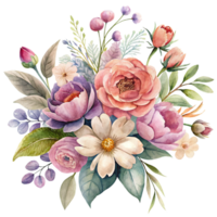 ai généré esthétique aquarelle de fleur bouquet clipart, isolé non Contexte png