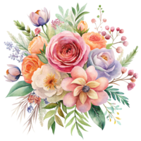 AI generated Aesthetic watercolor of flower bouquet clipart, isolated no background png