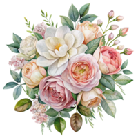 AI generated Aesthetic watercolor of flower bouquet clipart, isolated no background png