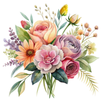 AI generated Aesthetic watercolor of flower bouquet clipart, isolated no background png