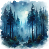 AI generated Aesthetic watercolor of foggy forest. png