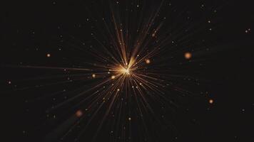 Cosmic interstellar hyperspace motion background animation. Flying at warp speed through glowing golden star light beams and particles in space. Galaxy starburst explosion animation. video