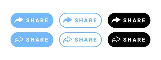 Blue share buttons. Vector icons