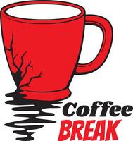 Broken Red Coffee Cup. Coffee Break. Vector Illustration.