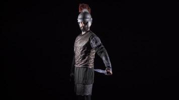 Historical Roman Soldier. Black background. video