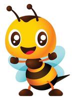 Cartoon cute honey bee open arm welcoming sign character illustration. vector