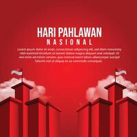 Greeting card of happy heroes day hari pahlawan indonesia vector