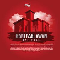 Greeting card of happy heroes day hari pahlawan indonesia vector