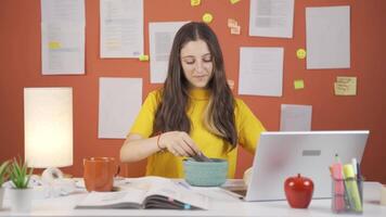 Positive girl child saving money in piggy bank. video