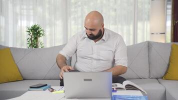 Home office worker man feels physical good. video