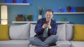 Happy and happy texting man. video