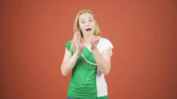 Woman clapping excitedly to camera. video