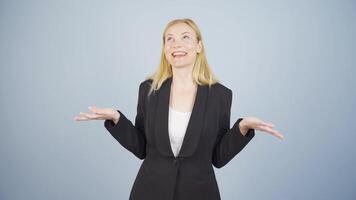 Business woman making cute gestures to the camera. video