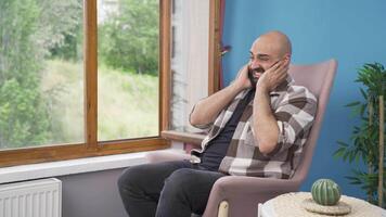 Man having a nervous breakdown at home is shouting. video