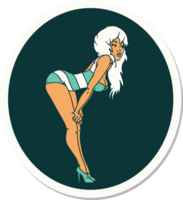 sticker of tattoo in traditional style of a pinup girl in swimming costume png