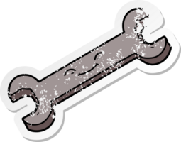 distressed sticker of a cartoon spanner png