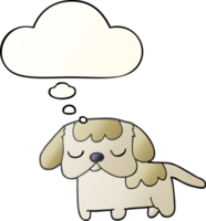 linda dibujos animados perrito con pensamiento burbuja en suave degradado estilo png