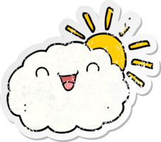 distressed sticker of a happy cartoon cloud png