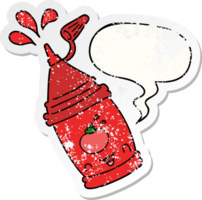 desenho animado ketchup garrafa com discurso bolha angustiado angustiado velho adesivo png