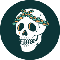 image emblématique de style tatouage d'un crâne avec une couronne de laurier png