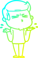 cold gradient line drawing of a cartoon man sweating png