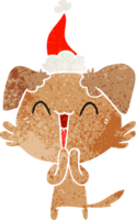 riendo pequeño perro mano dibujado retro dibujos animados de un vistiendo Papa Noel sombrero png