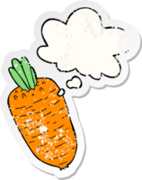cartoon vegetable with thought bubble as a distressed worn sticker png