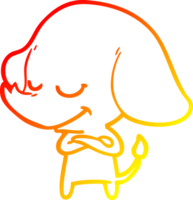 warm gradient line drawing of a cartoon smiling elephant with crossed arms png