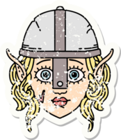 grunge sticker of a elf fighter character face png