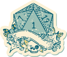 Retro Tattoo Style natural one d20 dice roll png