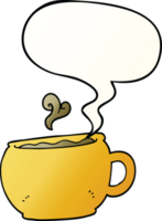 cartoon coffee cup with speech bubble in smooth gradient style png