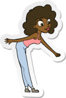 sticker of a cartoon woman reaching to pick something up png