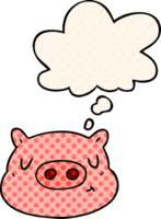 cartoon pig face with thought bubble in comic book style png