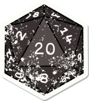 grunge sticker of a natural 20 D20 dice roll png