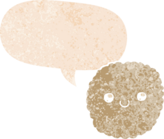 cartoon biscuit with speech bubble in grunge distressed retro textured style png