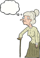 caricatura, anciana, con, burbuja del pensamiento png