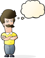 cartoon mustache muscle man with thought bubble png